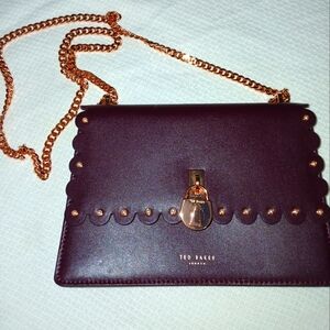 Ted Baker Burgundy Leather Scallop Padlock Crossbody